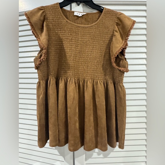 THML Tops - THML sz SM Faux Suede Brown Sleeveless Butterfly Wing Smocked Top